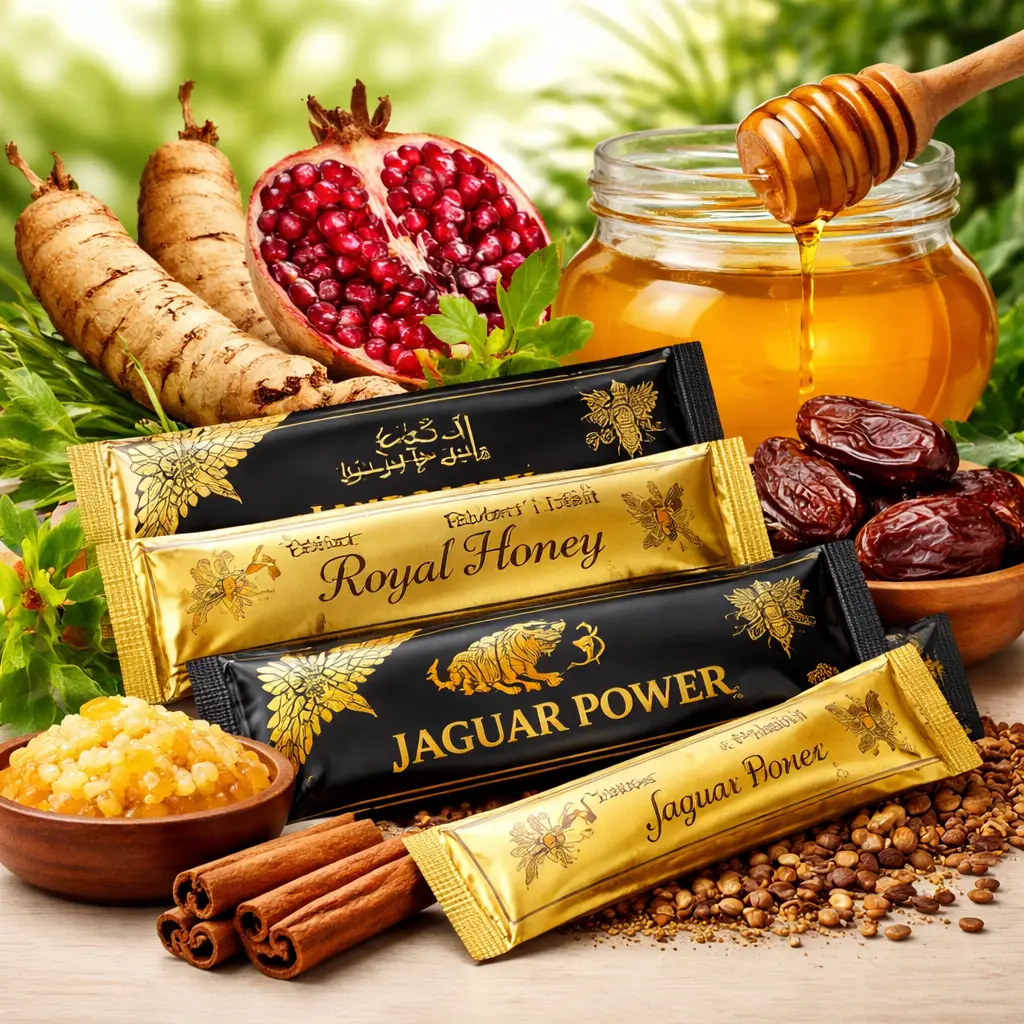 Sexual performance honey for men with royal honey sticks and natural herbal ingredients for male stamina and vitality